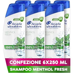 Head & Shoulders Menthol Fresh Shampoo Antiforfora 250ml Formato Convenienza X6, Uso Quotidiano. Fino al 100% Protezione dalla Forfora. Clinicamente Testato. Tutti i Tipi di Cute e Capelli
