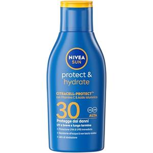 NIVEA SUN Protect & Hydrate SPF 30 Formato Viaggio 100 ml, Crema solare 30 idratante 48h ad assorbimento rapido, Protezione solare 30 resistente all'acqua con Vitamina C e Acido Ialuronico