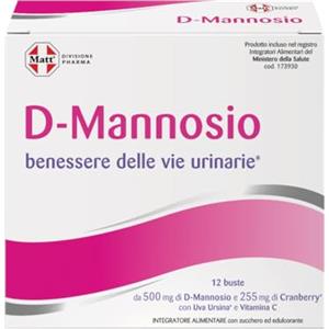 Matt, D-Mannosio 500 Cranberry, Integratore Alimentare per il Benessere delle Vie Urinarie con D-Mannosio, Cranberry, Uva Ursina e Vitamina C, Confezione da 12 Bustine