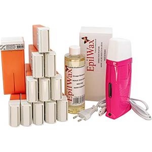EpilWax Royal Depilatory Kit completo di: Scaldacera professionale, 12 Roll-On di cera da 100 ml di Argan 100 strisce depilatorie, 1 flacone di olio dopocera da 250 ml - (Royal Argan Series 12)