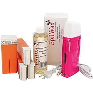 EpilWax Royal Depilatory Kit completo di: Scaldacera professionale, 4 Roll-On di cera da 100 ml di Argan 100 strisce depilatorie, 1 flacone di olio dopocera da 250 ml - (Royal Argan Series 4)