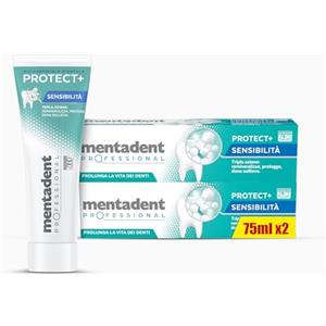 Mentadent Professional Dentifricio Protect+ Sensibilità, Dentifricio Denti Sensibili, Remineralizza e Dona Protezione Contro la Sensibilità Dentinale, con Minerali Bio-compatibili e Potassio, 2x75 ml