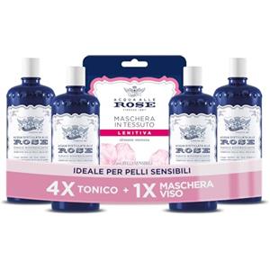 Acqua alle Rose, Tonico Viso con Acqua Distillata Alle Rose, Formula Rinfrescante con Proprietà Idratanti, Tonificanti e Lenitive, Rende la Pelle Giovane ed Elastica, 4 Flaconi da 300 ml