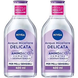NIVEA MicellAIR 5in1 Acqua Micellare Delicata 400 ml, Struccante viso e occhi dall'azione lenitiva, Detergente viso pelle sensibile per una detersione profonda e delicata (Confezione da 2)