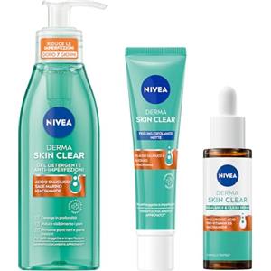 NIVEA Derma Skin Clear Skincare Kit Anti-Imperfezioni con Gel Detergente Viso 150 ml, Peeling Notte Esfoliante 40 ml e Siero Viso Perfezionante & Riequilibrante 30 ml per pelli miste e grasse
