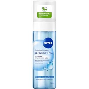 NIVEA Mousse Detergente Viso Rinfrescante 150 ml, Schiuma detergente viso con Aloe Vera e Acido Ialuronico idratanti e lenitivi, Foaming cleanser per una skincare per pelle da normale a mista