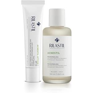 Rilastil, routine per pelle a tendenza acneica, con Acnestil Attiva (+) e Acnestil Peeling Intensivo
