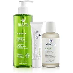 Rilastil, routine pelle mista e grassa con Acnestil Peeling Intensivo, Acnestil Detergente, Crema Attiva (+)