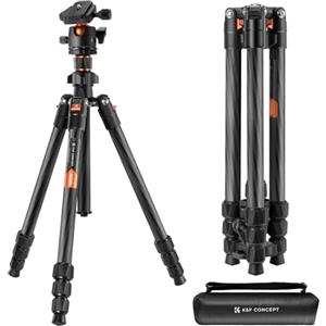K&F Concept Treppiede Carbonio, 162cm Treppiede Fotocamera Leggero, Treppiede Viaggio, Treppiedi Reflex Professionale Portatile Compatto con 360° Testa a Sfera Carico Fino a 8 kg (Solo 1.13kg)