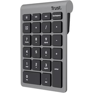 Trust Xalas Tastierino Numerico Wireless per Laptop e PC Desktop, Mini Tastiera 22 Tasti, Micro Ricevitore USB 2,4 GHz, Numpad Portatile Calcolo per Finanziaria Notebook Computer, Argento