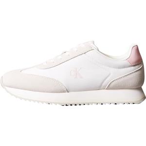Calvin Klein Donna Sneakers Running Laceup in Pelle, Bianco (Bright White/Sweet Pink), 40