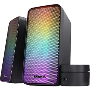 Trust Gaming GXTrust 611 Wezz 2.0 Casse PC Gaming con Illuminazione LED RGB, 12 W (6 W RMS), Alimentazione USB, 3.5 mm, Altoparlanti PC Stereo per Computer, Laptop, Portatile, Desktop, Giochi - Nero