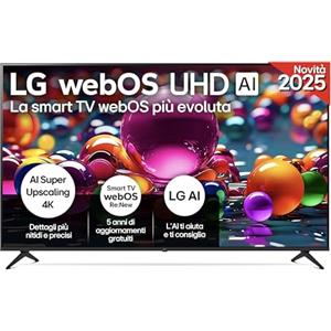 LG webOS UHD AI UA75 TV 75 pollici, Smart TV 4K Ultra HD, Processore α7 Gen8, webOS con AI, Filmmaker mode, HDR10, Gaming con VRR 4K@60Hz, Game Optimizer, Wi-Fi, 75UA75006LA 2025