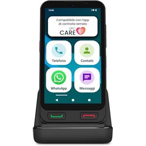 SPC Zeus 2 + Custodia | Smartphone per anziani compatibile con app gestione e localizzazione remota | Modalità facile, pulsanti fisici, icone XXL | 5", Dual Cam, 64GB | Base di ricarica, pulsante SOS