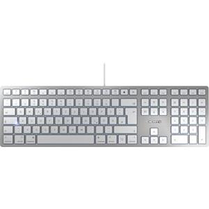 CHERRY KC 6000 SLIM FOR MAC, Tastiera Mac Con Filo (Porta USB-A), Layout per la Germania (QWERTZ), Tasti Silenziosi, Design Piatto, Bianco-Argento