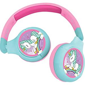 Lexibook, Unicorno, Cuffie Bluetooth 2 in 1 stereo, senza fili, con cavo, pieghevoli, regolabili, microfono, leggere, rosa/blu, HPBT010UNI