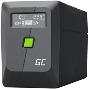 Green Cell PowerProof Gruppo di continuità UPS 850VA/480W con display LCD, onda sinusoidale modificata, batteria 12V 9Ah, protezione sovratensioni, backup energia, USB/RJ45, 2 prese Schuko