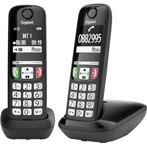 Gigaset E275 Duo - Due telefoni portatili DECT - Cordless - Tasti e Numeri Grandi - Compatibile con Apparecchi Acustici, Nero [Versione Italiana]