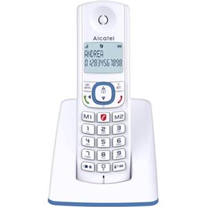 ALCATEL F530 - Telefono fisso cordless DECT - Grande display retroilluminato - Vivavoce - Funzione blocco chiamate - 2 tasti di memoria diretta - Bianco/Blu