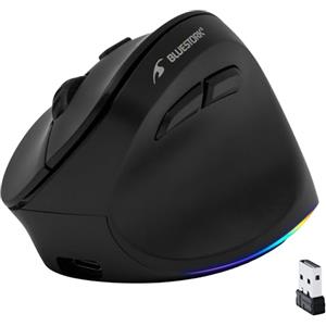 Bluestork - Mouse Verticale Senza Fili 2.4GHz + BT - Ricaricabile Mouse Ergonomico - DPI Regolabile 800-2400DPI - 6 Pulsanti LED RGB - Prevenzione del dolore - PC/MAC/IPAD - Per Destrorsi
