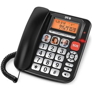 SPC Comfort Volume Pro - Telefono fisso per anziani tasti grandi, suoneria forte e display illuminato | Volume amplificabile +20dB | Memoria diretta, SOS e compatibilità con apparecchi acustici - Nero