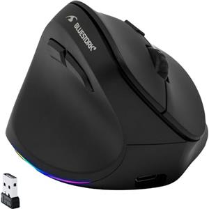 Bluestork - Mouse Verticale Senza Fili 2.4GHz + BT - Ricaricabile Mouse Ergonomico - DPI Regolabile 800-2400DPI - 6 Pulsanti LED RGB - Prevenzione della Sindrome del Tunnel Carpale - PC/Mac/IPAD