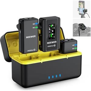 NEEWER CM28 Max Microfono Lavalier Wireless a Bavero con Custodia di Ricarica, Non Compresso 48KHz 24Bit 8GB, 25H di Registrazione Video, Anti Rumore, Mini Mic per iPhone iPad Android Fotocamera PC