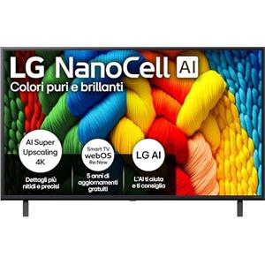 LG NanoCell AI NANO80 43 pollici, Smart TV 4K, Processore α7 Gen8, Tecnologia NanoCell, webOS con AI e telecomando puntatore AI, Filmmaker mode, Gaming con VRR 4K@60Hz, 43NANO80A6B 2025