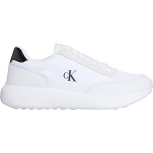 Calvin Klein Uomo Sneakers Running Athleisure Laceup in Pelle, Bianco (Bright White/Black), 45