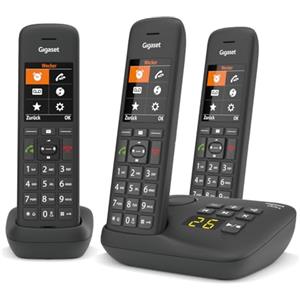 Gigaset C575A Trio - Cordless Trio con segreteria telefonica - possibilità di passare la chiamata da un portatile all'altro, Nero [Versione Italiana]