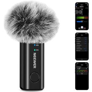 NEEWER KM23B Microfono Lavalier Wireless Bluetooth Controllo App, Compatibile con iPhone Android Telefono Batteria 8H Miglioramento Vocale Antirumore Regolazione Volume Taglio Basso per Streaming Vlog