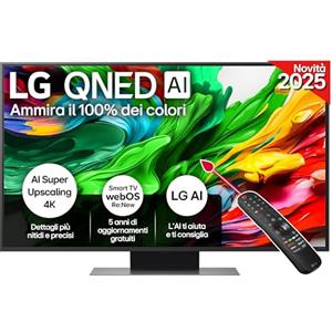 LG QNED evo AI QNED86 TV 50 pollici, Smart TV 4K, Processore α7 Gen8, Dynamic QNED Color, Local Dimming, webOS con AI e telecomando puntatore AI, Gaming con VRR 4K@60Hz, 50QNED86A6C 2025