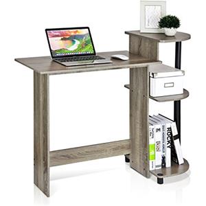 Furinno Compact Scrivanie per Computer, Legno, Rovere Francese Grigio/Nero, 39.62 x 39.62 x 85.34 cm
