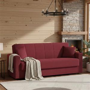 Dmora - Divano letto 3 posti Pinto, Divano letto contenitore lineare, Sofà da soggiorno in tessuto imbottito con apertura click-clack, 212x80h87 cm, Rosso