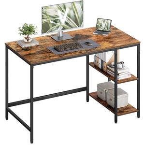 VASAGLE Scrivania per Computer, Scrittoio con 2 Ripiani a Sinistra o Destra, Tavolo da Lavoro, per Ufficio Soggiorno, Struttura in Acciaio, Industriale, Marrone Vintage e Nero LWD47X