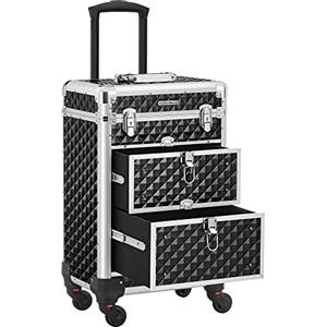 SONGMICS Trolley per cosmetici, Valigia Porta Trucchi, Trolley Make Up, 2 Cassetti, Grande, Ruote Girevoli a 360°, Beauty Case da Viaggio, per Truccatori, Idea Regalo