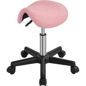 Yaheetech Sgabello a Sella con Ruote Regolabile in Altezza Sedia Estetista Trucco Girevole Ergonomico Salone Parrucchiere Studio Rosa