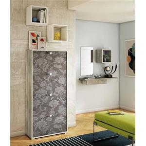 Dmora - Scarpiera Rosa, Mobile multiuso da ingresso con 4 ante a ribalta, Armadietto portascarpe a doppia profondità, 100% Made in Italy, 67x28h147 cm, Olmo e fantasia