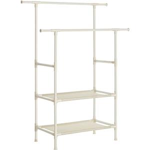 SONGMICS Stand Appendiabiti, Appendiabiti da Terra in Metallo con 2 Barre, 2 Ripiani Portaoggetti, Max Portata 70 kg, Montaggio Facile, Bianco RDR02WT