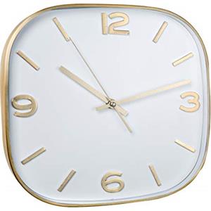 Baroni Home Orologio da Parete in PVC in Stile Moderno 29x29 cm, Silenzioso, Numeri Grandi Quadrato Oro
