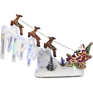 Wintem - Giostra Natalizia con Luci LED e Musica in Movimento L29xP6xH29 cm per Decorazioni Natalizie di Casa e Villaggi di Natale, Funzionamento a Batterie, Scena Rotante con Personaggi Animati