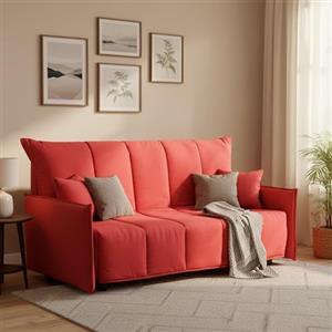 Talamo Italia Divano Letto 2 posti Alissa, Sofà con Apertura a Carrello in Tessuto Imbottito, Braccioli Standard, 100% Made in Italy, Cm 150x90h85, Rosso