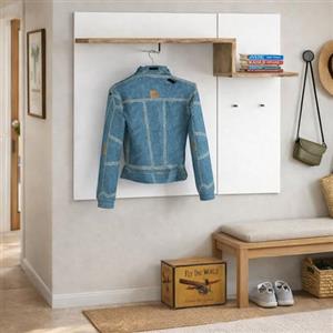 Dmora Bianco Lucido e Pero Appendiabiti Orizzontale, Made in Italy, con Ganci e Tubo per appendini, Mobile per Ingresso, Entratina, cm 120x30h100, Colore