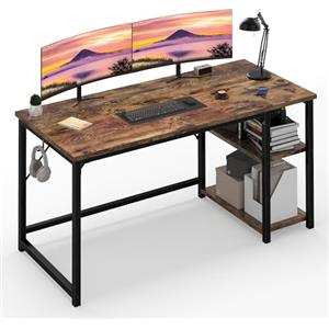 JUMMICO Scrivania 140 x 50 cm, Scrivania per Computer Scrittoio con 2 Ripiani a Sinistra o Destra, Separatore Regolabile, Tavolo da Lavoro Piano di Lavoro, Adatta per l'ufficio o il Soggiorno