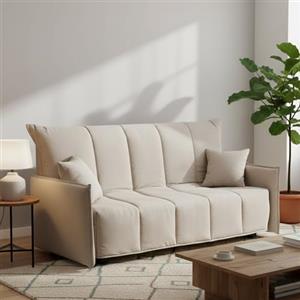 Talamo Italia Divano Letto 3 posti Allyson, Sofà con Apertura a Carrello in Tessuto Imbottito, Braccioli Standard, 100% Made in Italy, Cm 190x90h85, Beige