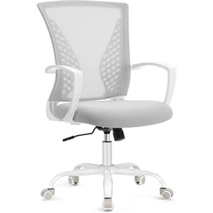 SONGMICS Sedia da Ufficio, Poltrona Girevole, Regolabile in Altezza, Inclinazione Libera, Seduta e Schienale in Rete Respirante, per Ufficio Studio, Portata di 120 kg, Grigio Tortora OBN022GD01