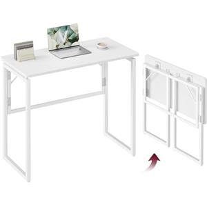 VASAGLE Scrivania per Computer Pieghevole, Piano in Unico Pezzo, Angoli Arrotondati, Tavolo da Ufficio, Camera da Letto Balcone Campeggio, Facile da Montare, 80 x 40 cm, Bianco Neve LWD151WF01