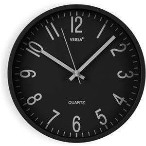 VERSA Raven Orologio da parete silenzioso e decorativo, per cucina, soggiorno o sala da pranzo - Facile da leggere, Misure (H x L x L) 25 x 4,3 x 25 cm, Polipropilene, Nero