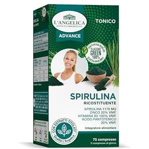 L'Angelica Superfood, Integratore Spirulina, Ricostituente, Riduce l'Affaticamento, Con Vitamina B2, Zinco, Acido Pantotenico, Senza Glutine, Lattosio, Vegano, 1 Confezione da 75 Compresse