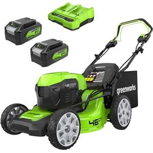 Greenworks 48V (24V x 2) Tagliaerba Semovente a Batteria per Prati Fino a 480m², Ampiezza di taglio 46cm, CON Due Batterie 4Ah e Caricabatterie Doppio GD24X2LM46SPK4X